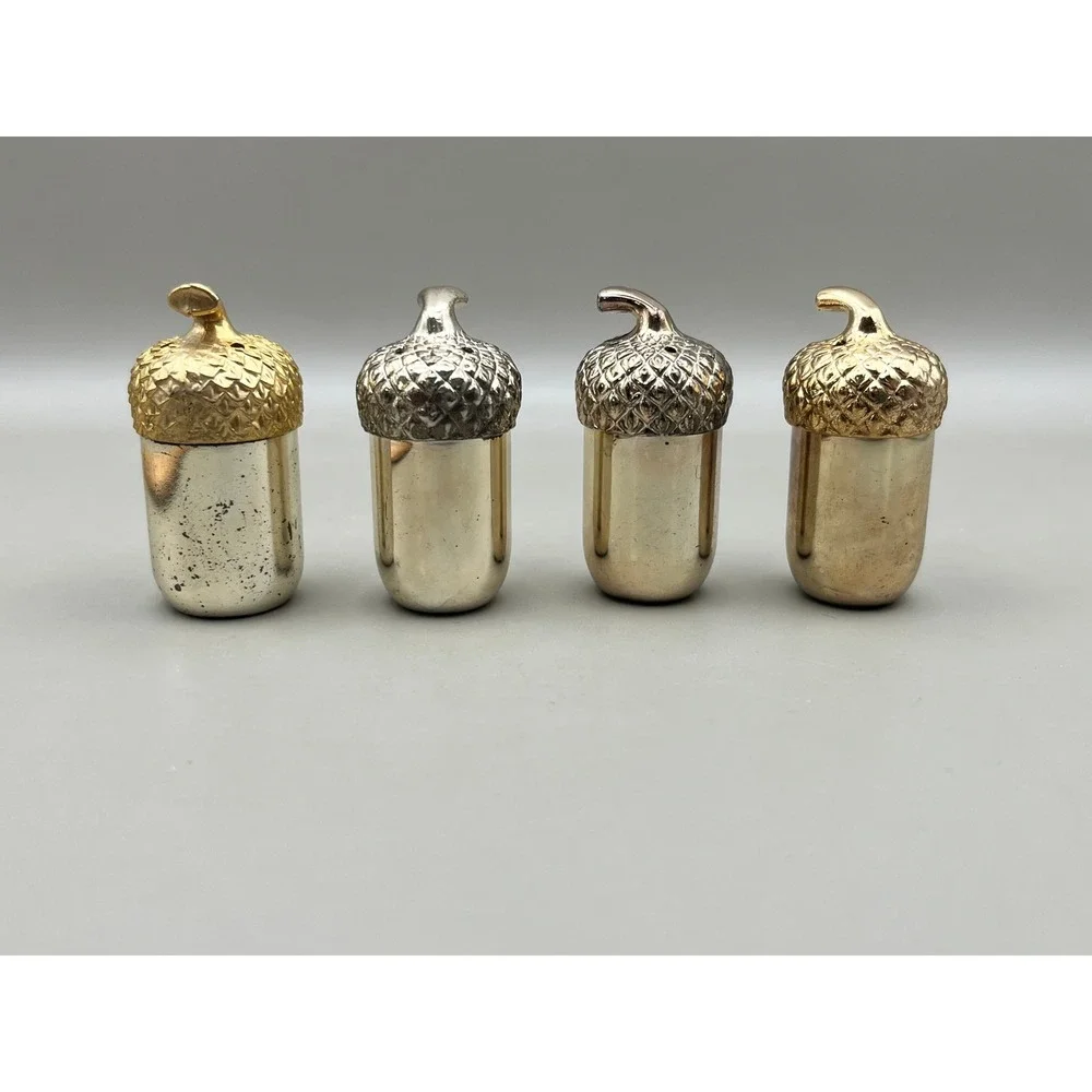 Vtg Acorn Salt Pepper Shakers Set of 4 Japan Silver Gold Tone with Box As Is